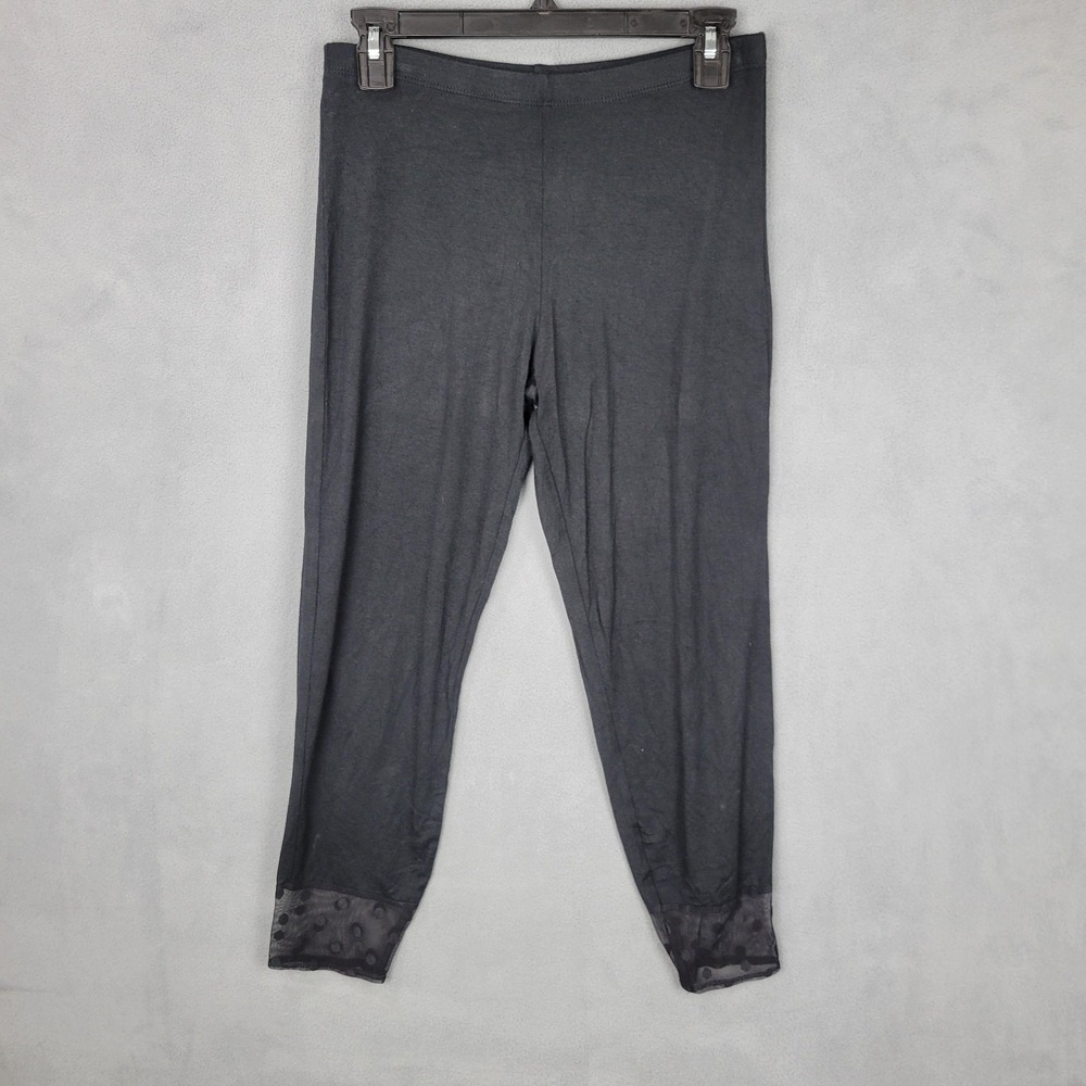 Comfy USA Leggings Womens Medium Black Gray Mesh Polka Dot Cuff Made in USA